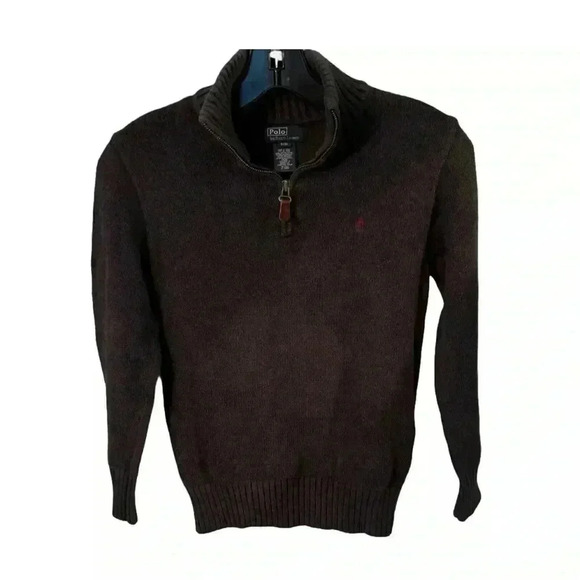 Polo Ralph Lauren Boy’s Gray 1/4 Zip Pullover 100% Cotton Sweater Size Small -8 - Picture 1 of 6